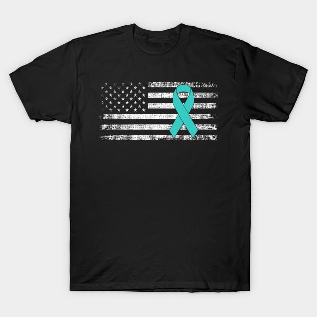 Ovarian Cancer Awareness Ribbon Classic American Flag T-Shirt by Gendon Design